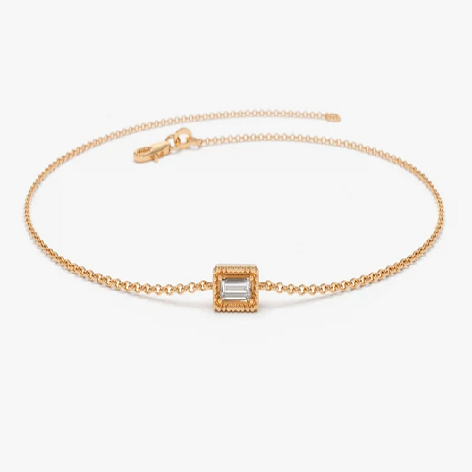 Dainty Baguette Cut Natural Diamond Classic Bracelet  customdiamjewel 10 KT Solid Gold Rose Gold VVS-EF