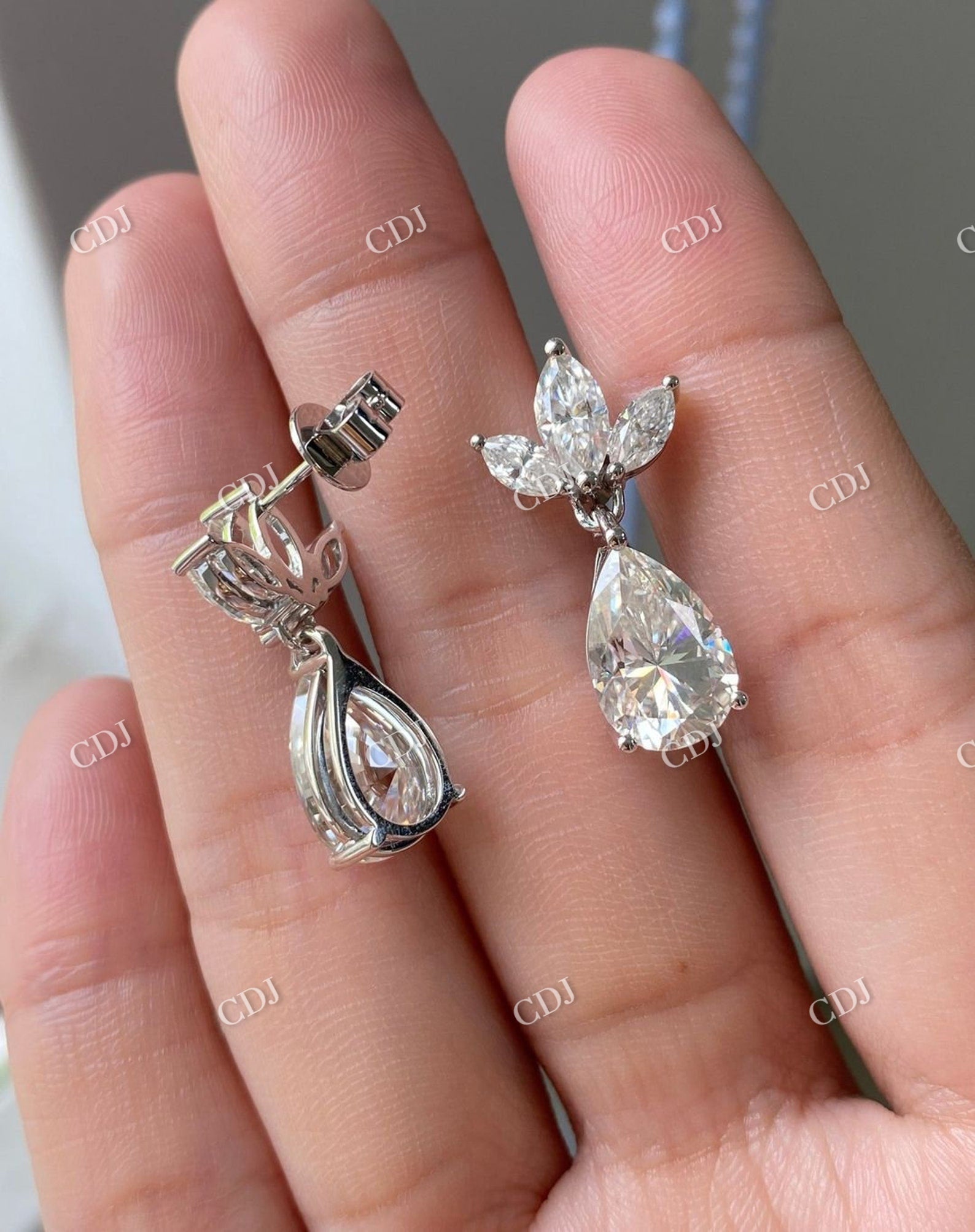 Pear and Marquise Cut Moissanite Dangle Drop Stud Earrings  customdiamjewel   