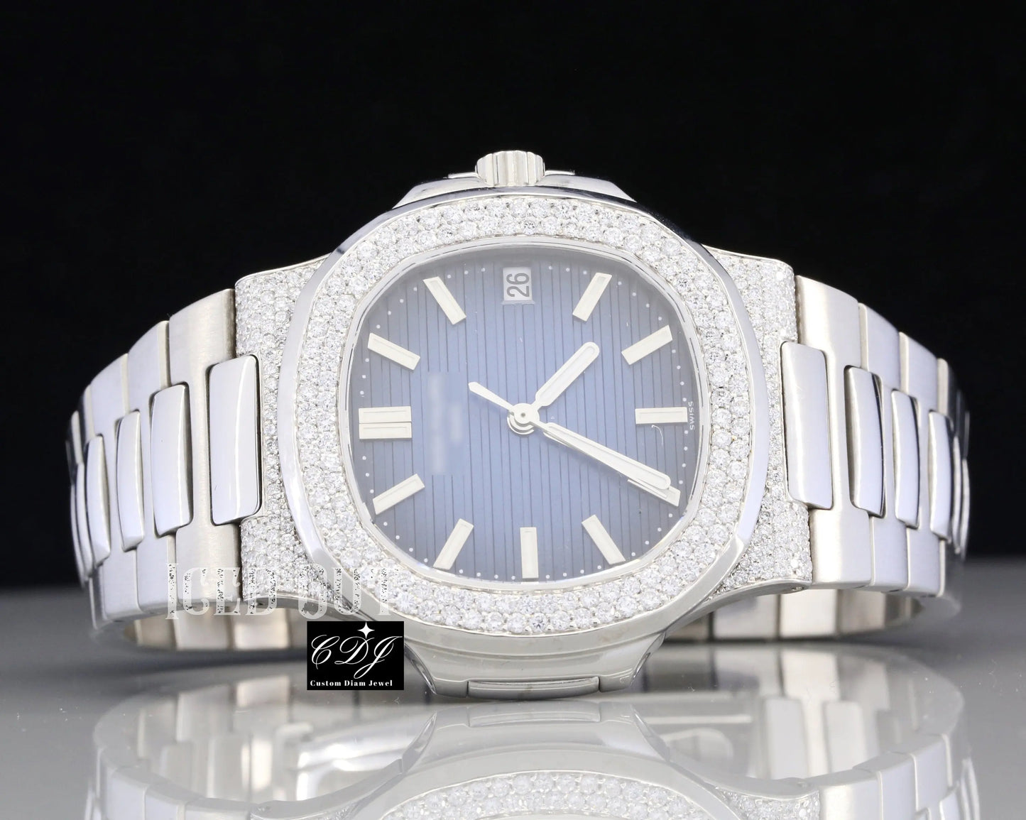 Blue Round Diamond Dial Ice Out Luxury Watch (5 CT Approx)  customdiamjewel   