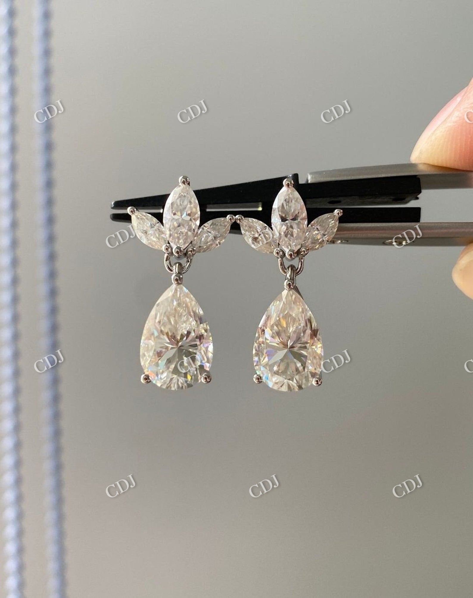 Pear and Marquise Cut Moissanite Dangle Drop Stud Earrings  customdiamjewel   