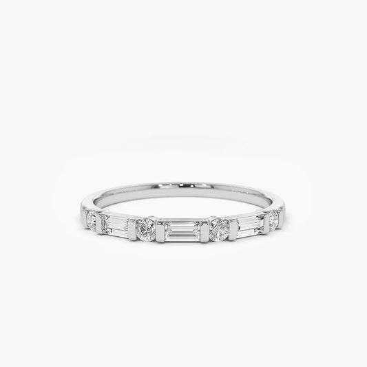 0.27CTW Alternating Baguette and Round Diamond Wedding Band  customdiamjewel 10KT White Gold VVS-EF