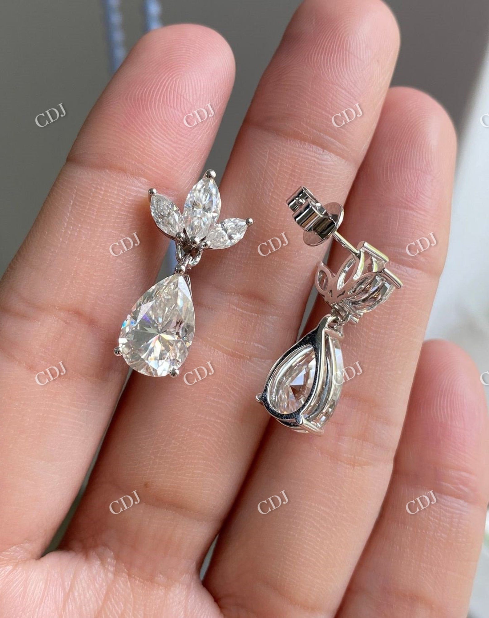 Pear and Marquise Cut Moissanite Dangle Drop Stud Earrings  customdiamjewel   