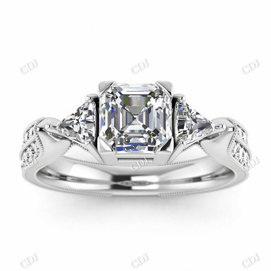 White Gold Vintage Pave Asscher Cut Moissanite Trillion Engagement Ring  customdiamjewel 10KT White Gold VVS-EF