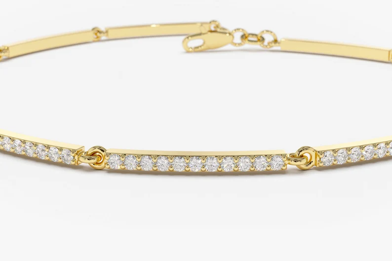 14k Solid Gold Pave Stackable Diamond Bar Bracelet  customdiamjewel   