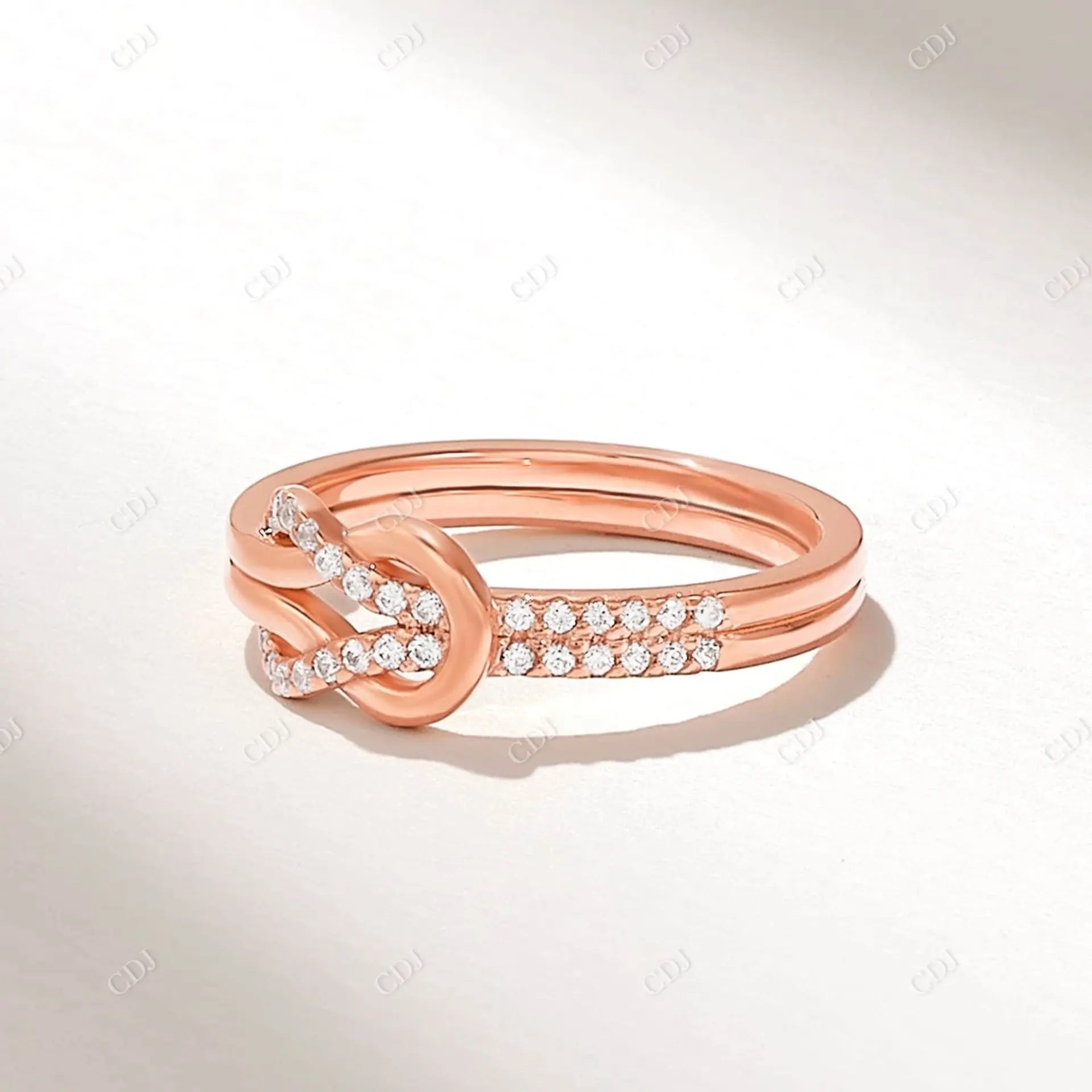 0.14CTW Round Cut Lab Grown Diamond Knot Ring  customdiamjewel 10KT Rose Gold VVS-EF