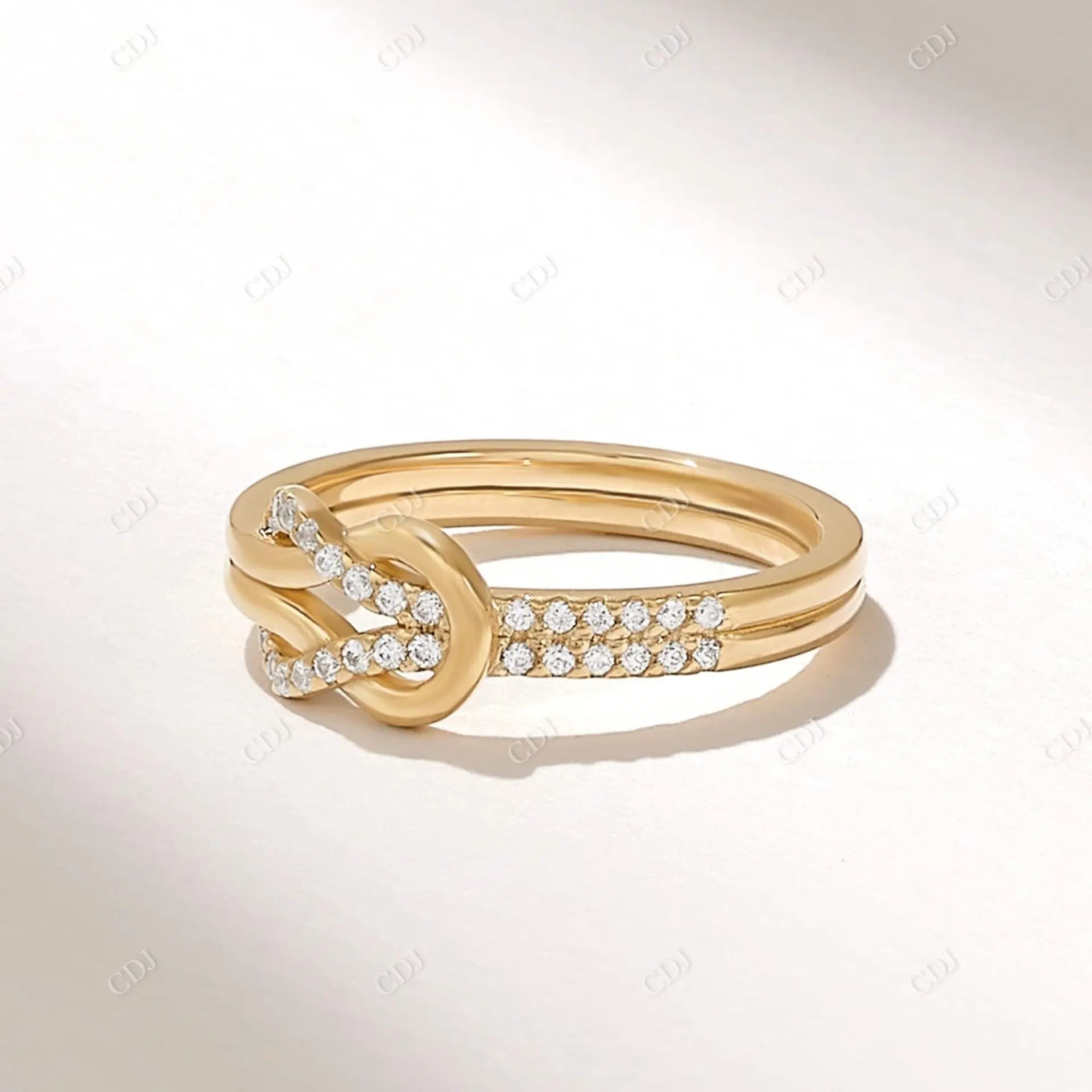 0.14CTW Round Cut Lab Grown Diamond Knot Ring  customdiamjewel 10KT Yellow Gold VVS-EF