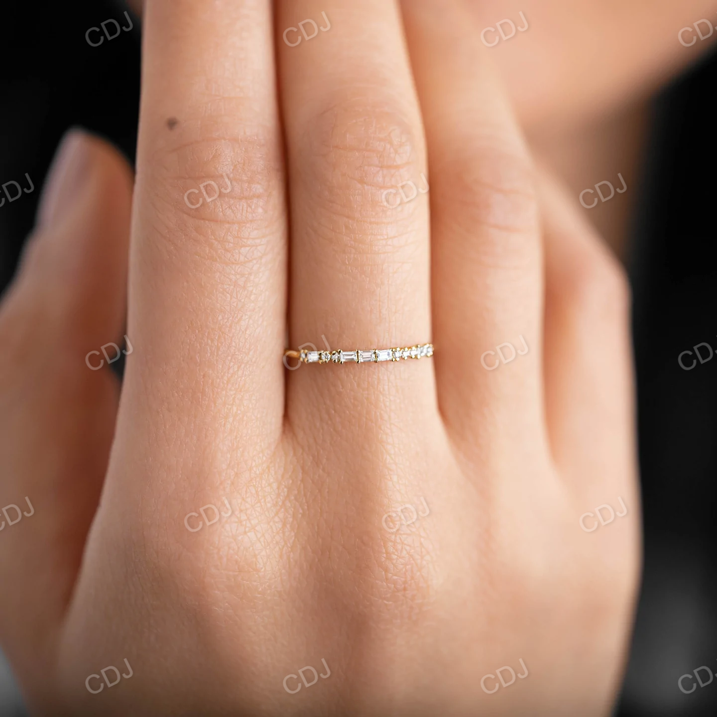 Baguette & Round Cut Lab Grown Dainty Diamond Wedding Band  customdiamjewel   