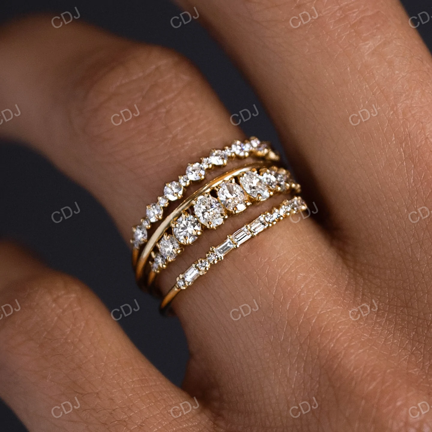 Baguette & Round Cut Lab Grown Dainty Diamond Wedding Band  customdiamjewel   