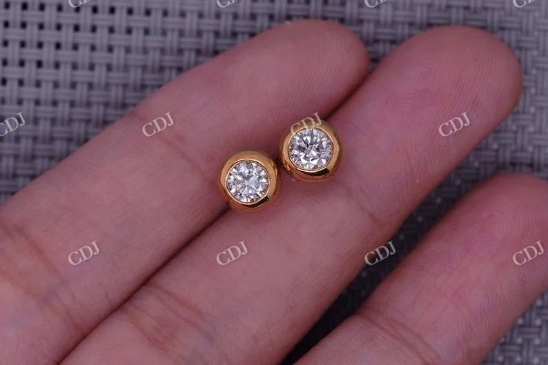 Round Cut Moissanite Bezel Set Diamond Stud Earring  customdiamjewel   