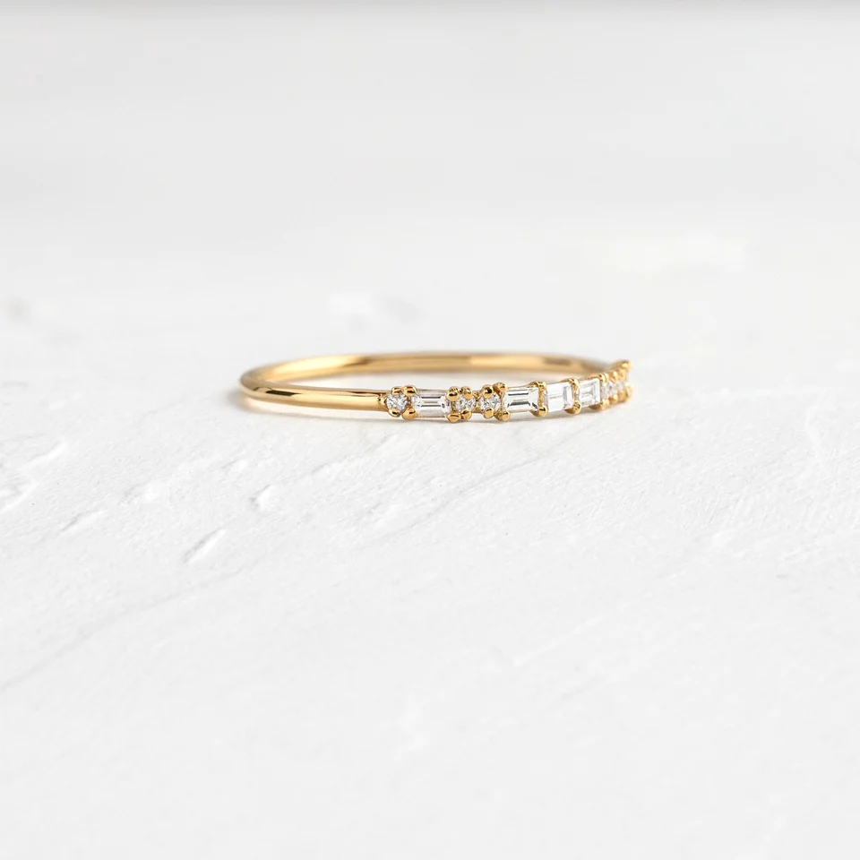 Baguette & Round Cut Lab Grown Dainty Diamond Wedding Band  customdiamjewel   