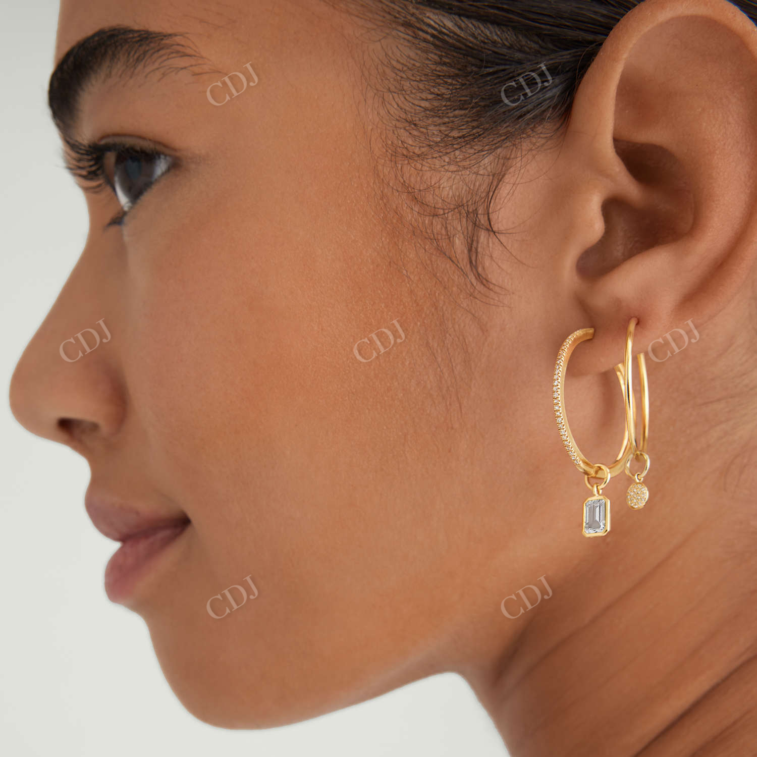 Single Pave Natural Diamond 14K Gold Round Hoop Earrings  customdiamjewel   