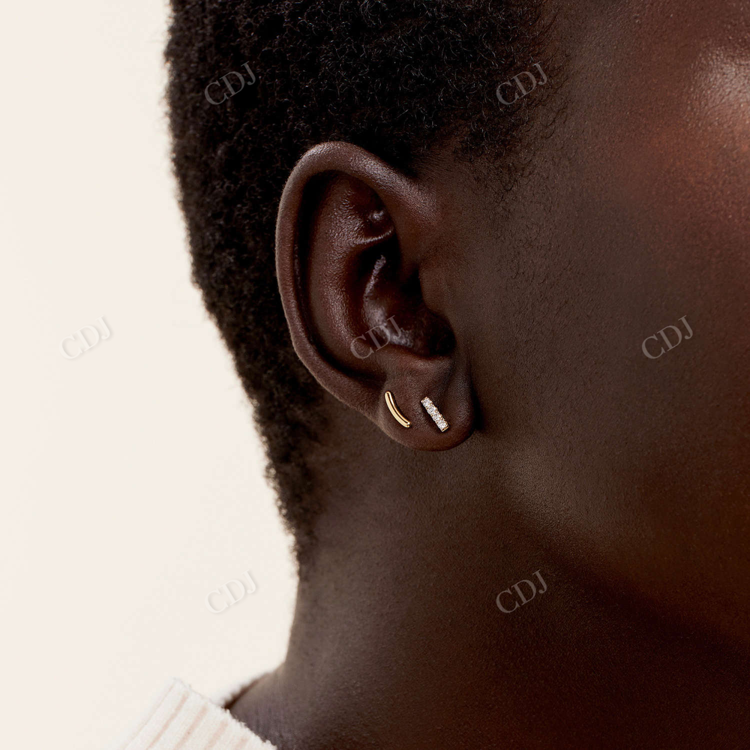 Single Curve Bar 14K Solid Gold Stud Earring  customdiamjewel   