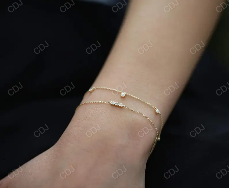 Trio Natural Diamond Bracelet 14k Solid Gold Bezel Setting  customdiamjewel   