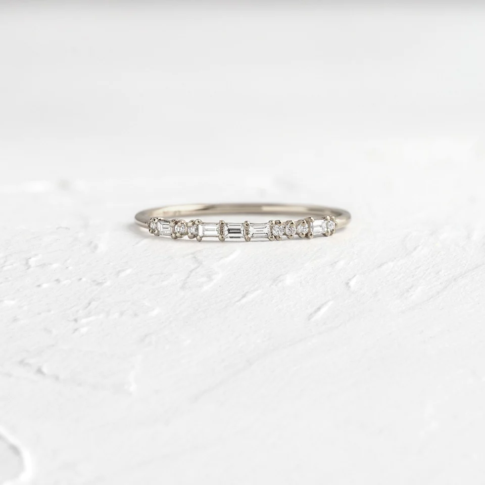 Baguette & Round Cut Lab Grown Dainty Diamond Wedding Band  customdiamjewel 10KT White Gold VVS-EF