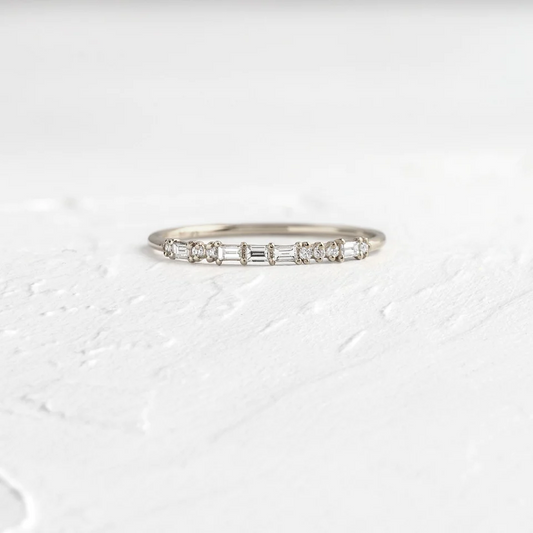 Baguette & Round Cut Lab Grown Dainty Diamond Wedding Band  customdiamjewel 10KT White Gold VVS-EF