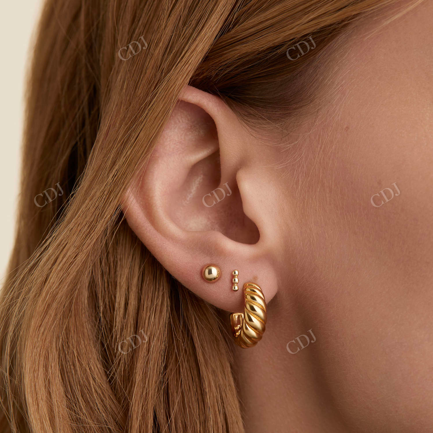 14K Solid Gold Croissant Dome Shape Stud Earring  customdiamjewel   