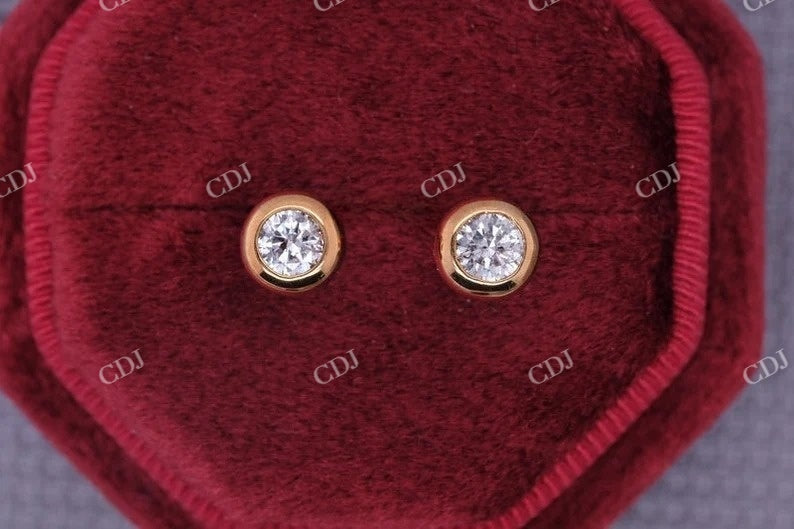 Round Cut Moissanite Bezel Set Diamond Stud Earring  customdiamjewel   