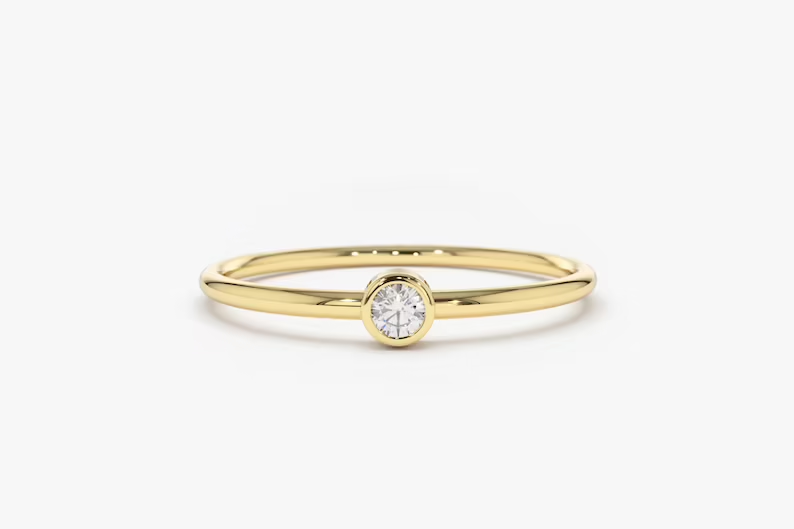 0.07CTW Solitaire Lab Grown Diamond Stacking Engagement Ring  customdiamjewel 10KT Yellow Gold VVS-EF