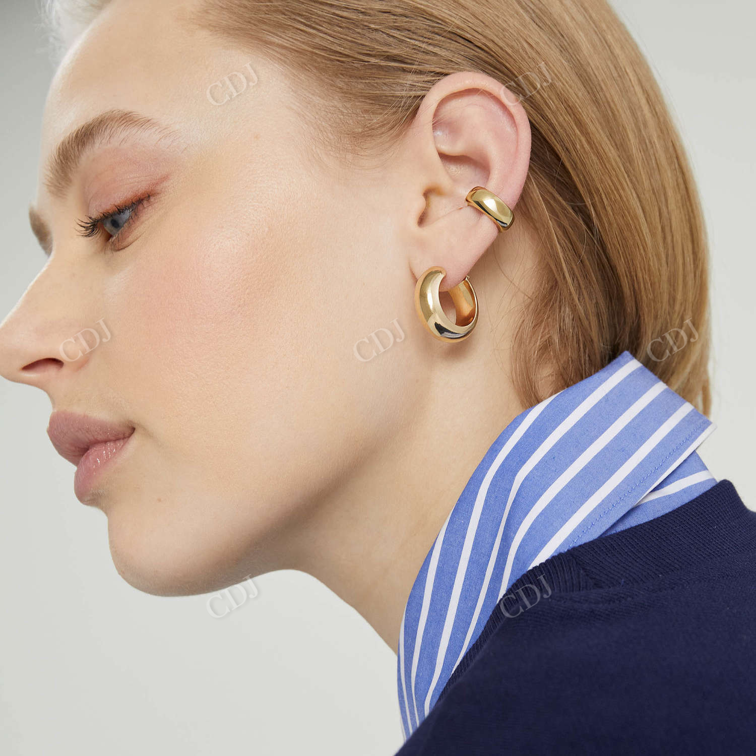 18K Solid Gold Marshmallow Shape Cuff Earrings  customdiamjewel   