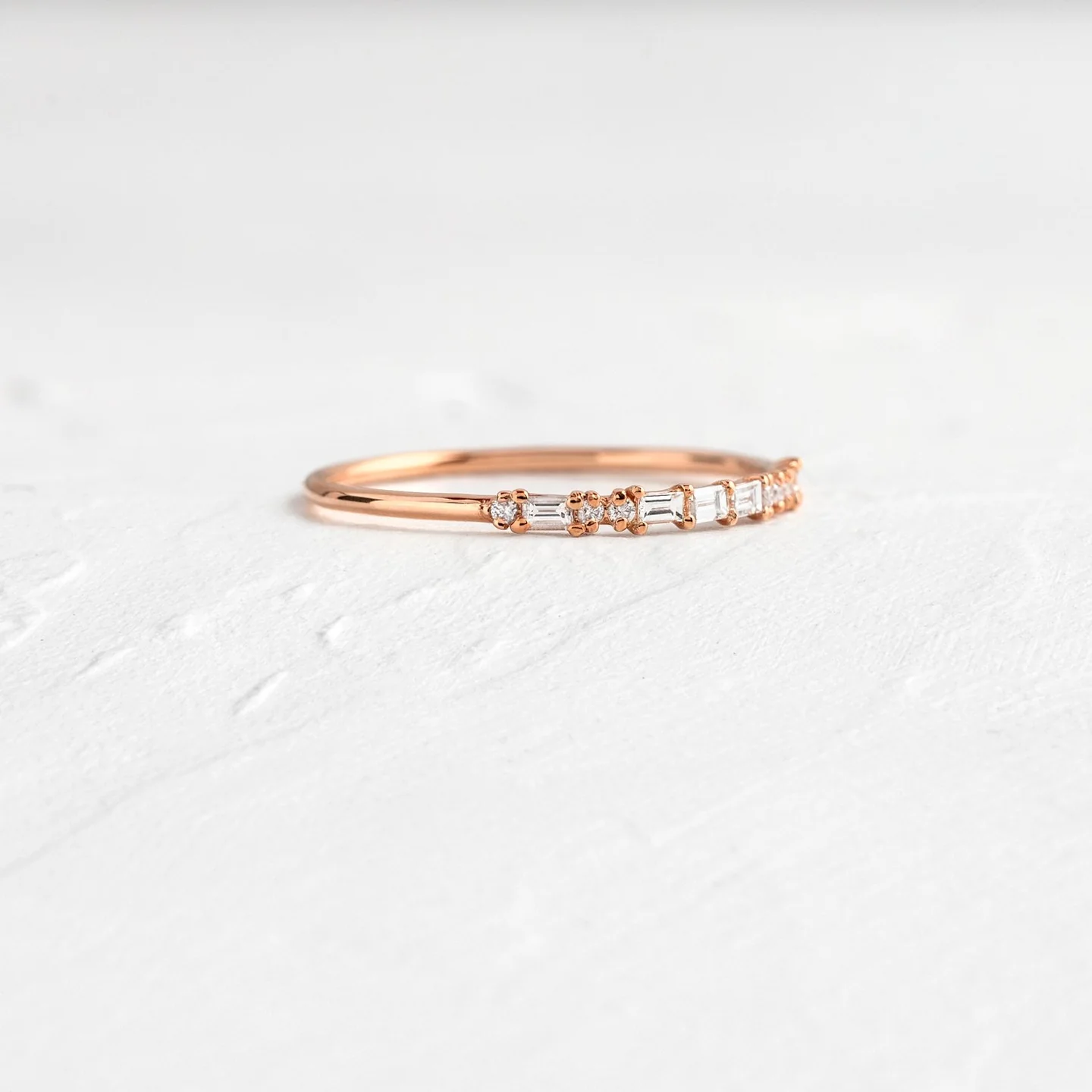 Baguette & Round Cut Lab Grown Dainty Diamond Wedding Band  customdiamjewel   