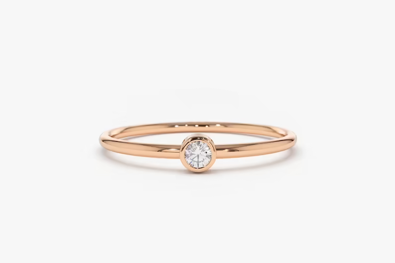 0.07CTW Solitaire Lab Grown Diamond Stacking Engagement Ring  customdiamjewel 10KT Rose Gold VVS-EF