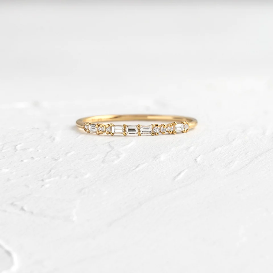 Baguette & Round Cut Lab Grown Dainty Diamond Wedding Band  customdiamjewel 10KT Yellow Gold VVS-EF