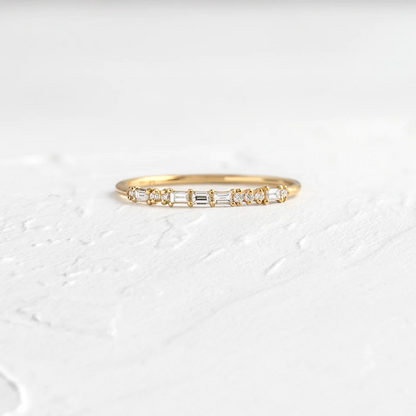 Baguette & Round Cut Lab Grown Dainty Diamond Wedding Band  customdiamjewel 10KT Yellow Gold VVS-EF