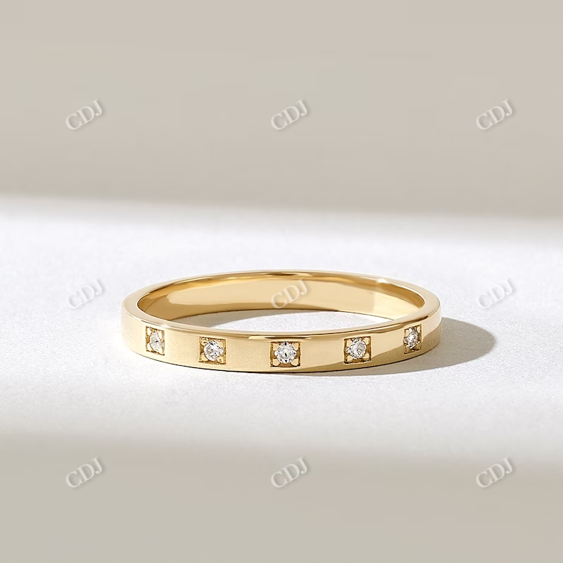 0.05CTW Round Five Stone Lab Grown Diamond Minimalist Wedding Band  customdiamjewel   