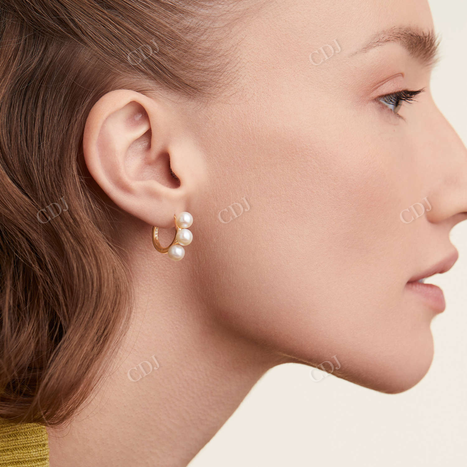 Unique Bold Pearl Trio 14K Solid Gold Hoops Earring  customdiamjewel   