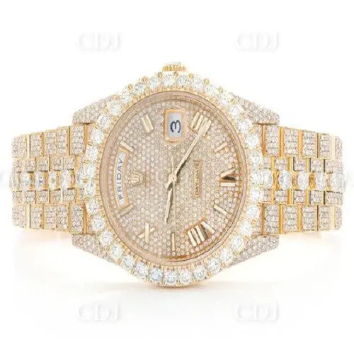 Fully Ice Out ROLEX 40MM Yellow Gold pelted Diamond Watch. (25.35CTW )  customdiamjewel   