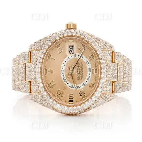 Round Diamond Rolex Yellow Gold pelted Hip Hop Watch.  customdiamjewel   