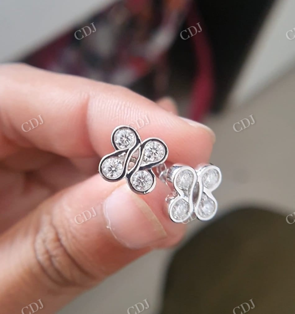 Clover Style Stud Moissanite Flower Earrings  customdiamjewel   