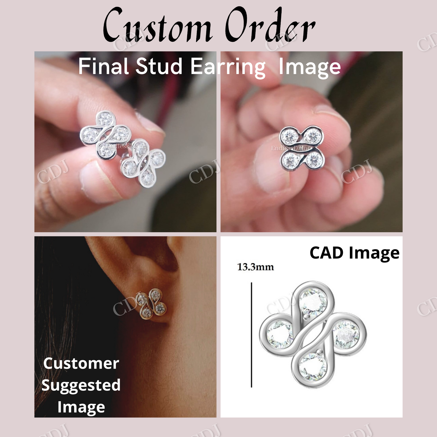 Clover Style Stud Moissanite Flower Earrings  customdiamjewel   