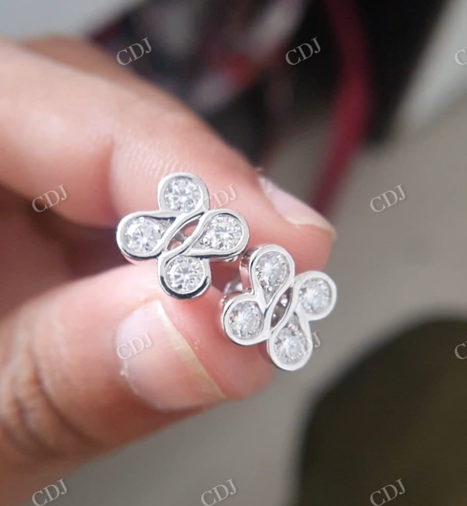 Clover Style Stud Moissanite Flower Earrings  customdiamjewel   