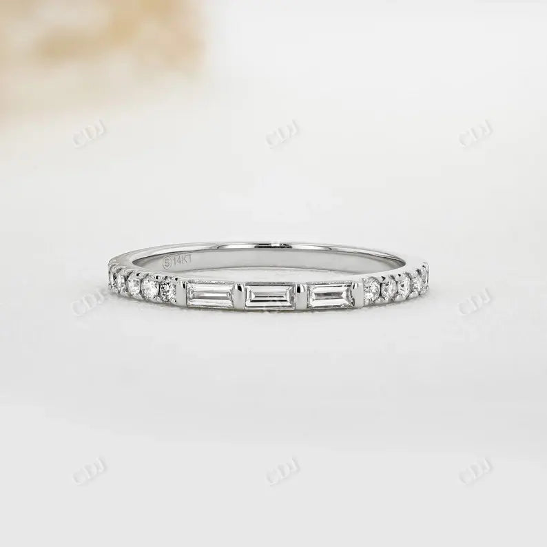 0.28CTW Diamond Triple Baguette and Round Stackable Band  customdiamjewel 10KT White Gold VVS-EF