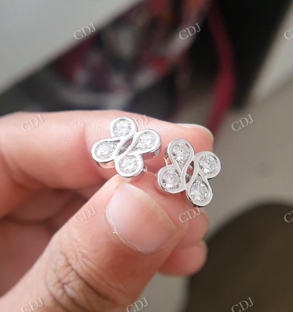 Clover Style Stud Moissanite Flower Earrings  customdiamjewel   