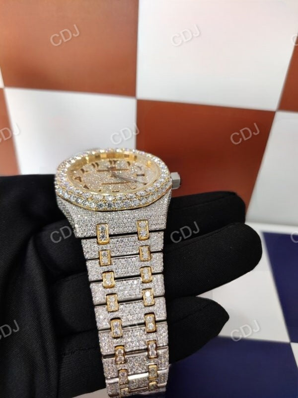 Yellow Tone AP Moissanite Studded Arabic Watch customdiamjewel