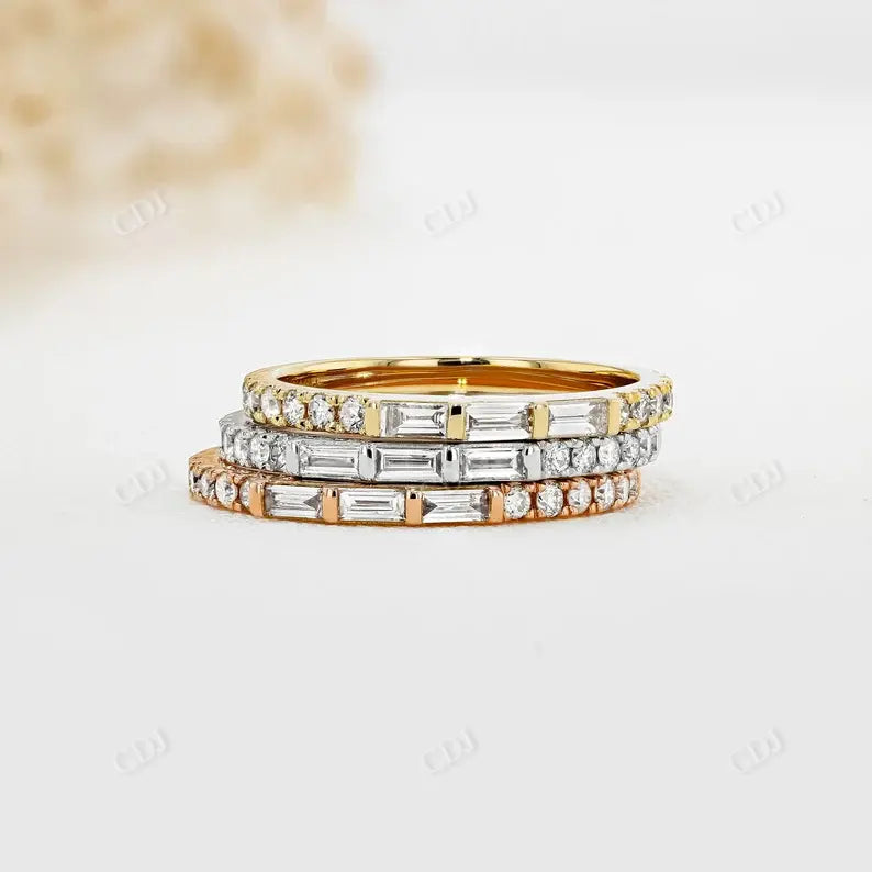 0.28CTW Diamond Triple Baguette and Round Stackable Band  customdiamjewel   