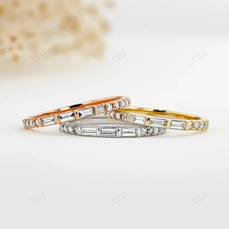 0.28CTW Diamond Triple Baguette and Round Stackable Band  customdiamjewel   