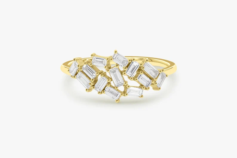 0.55 CTW Baguette Lab Grown Diamond Cluster Wedding Band  customdiamjewel 10KT Yellow Gold VVS-EF