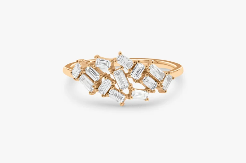 0.55 CTW Baguette Lab Grown Diamond Cluster Wedding Band  customdiamjewel 10KT Rose Gold VVS-EF