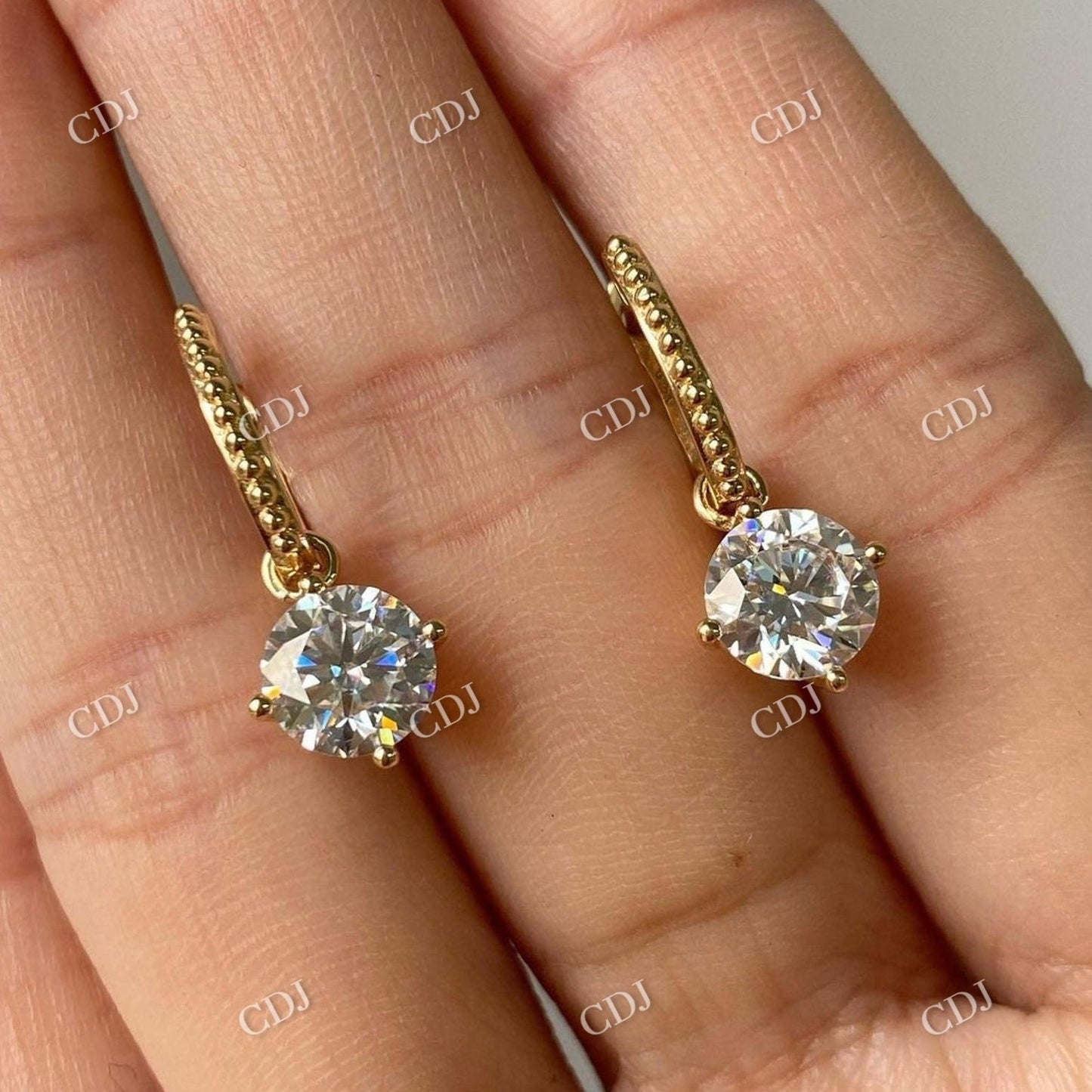 Round Cut Moissanite 14K Solid Gold Latch back Clip Earrings  customdiamjewel Sterling Silver Yellow Gold VVS-EF