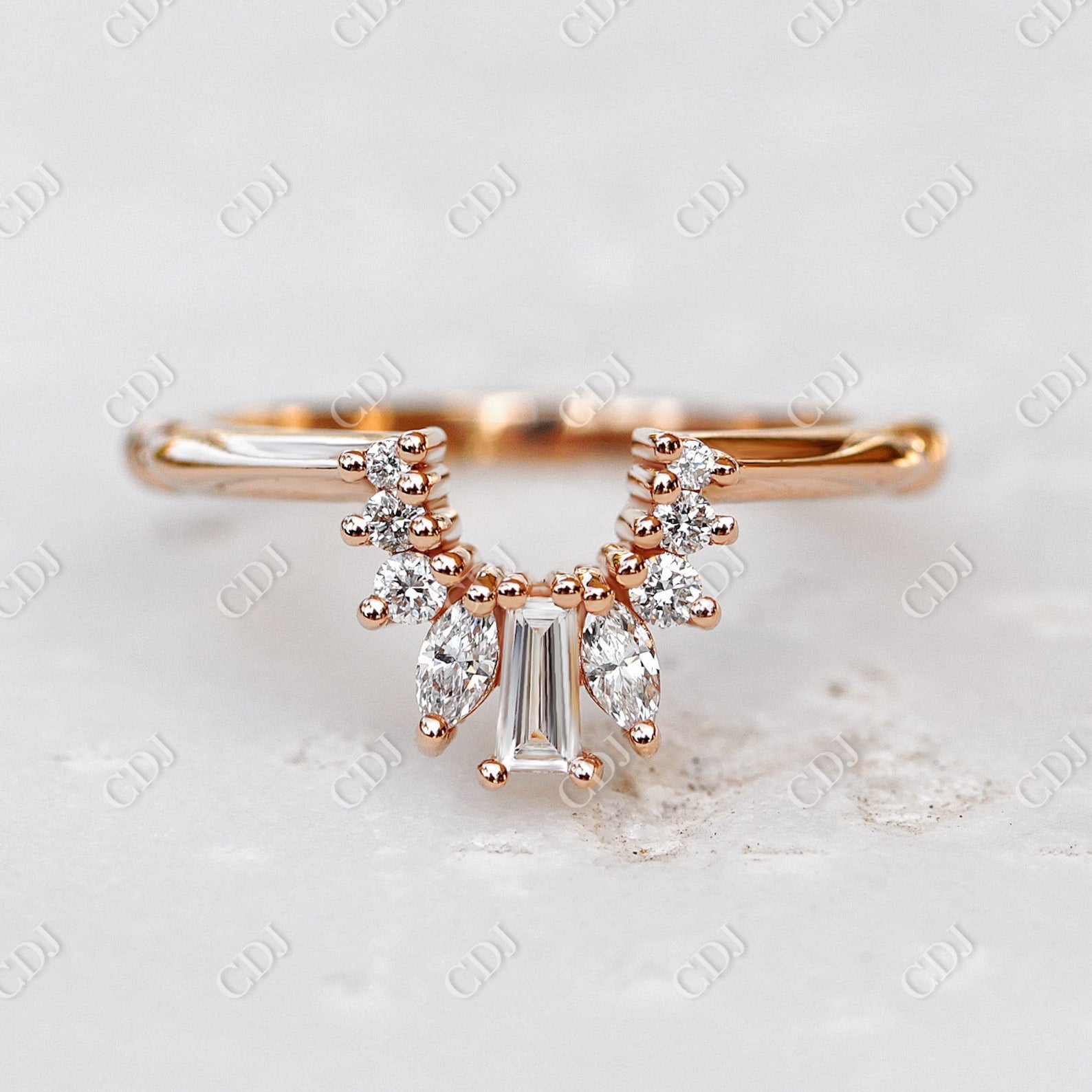 Unique U Shaped Moissanite Curved Wedding Band  customdiamjewel 10KT Rose Gold VVS-EF