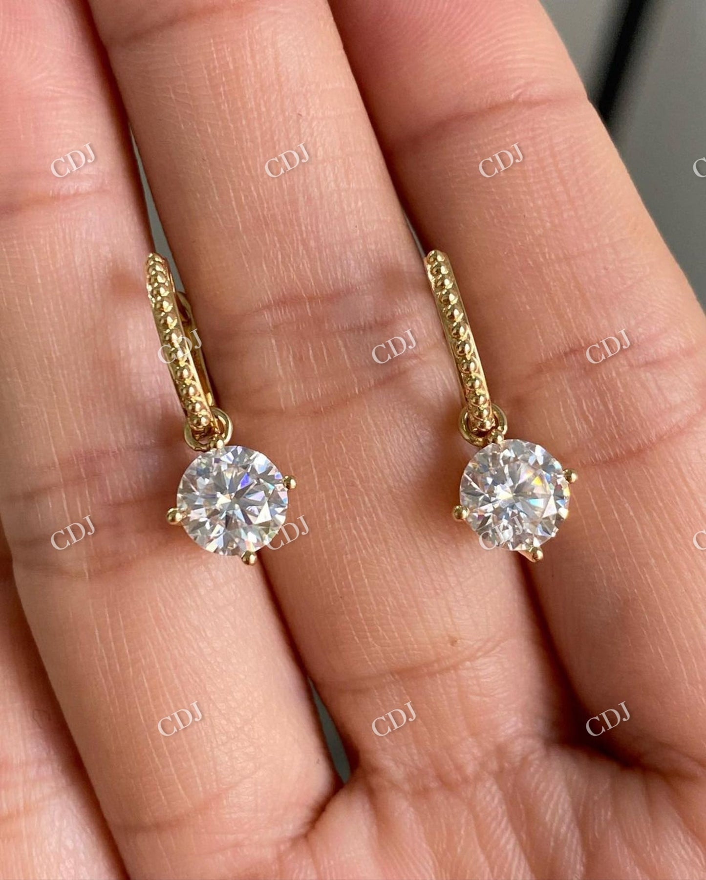 Round Cut Moissanite 14K Solid Gold Latch back Clip Earrings  customdiamjewel   