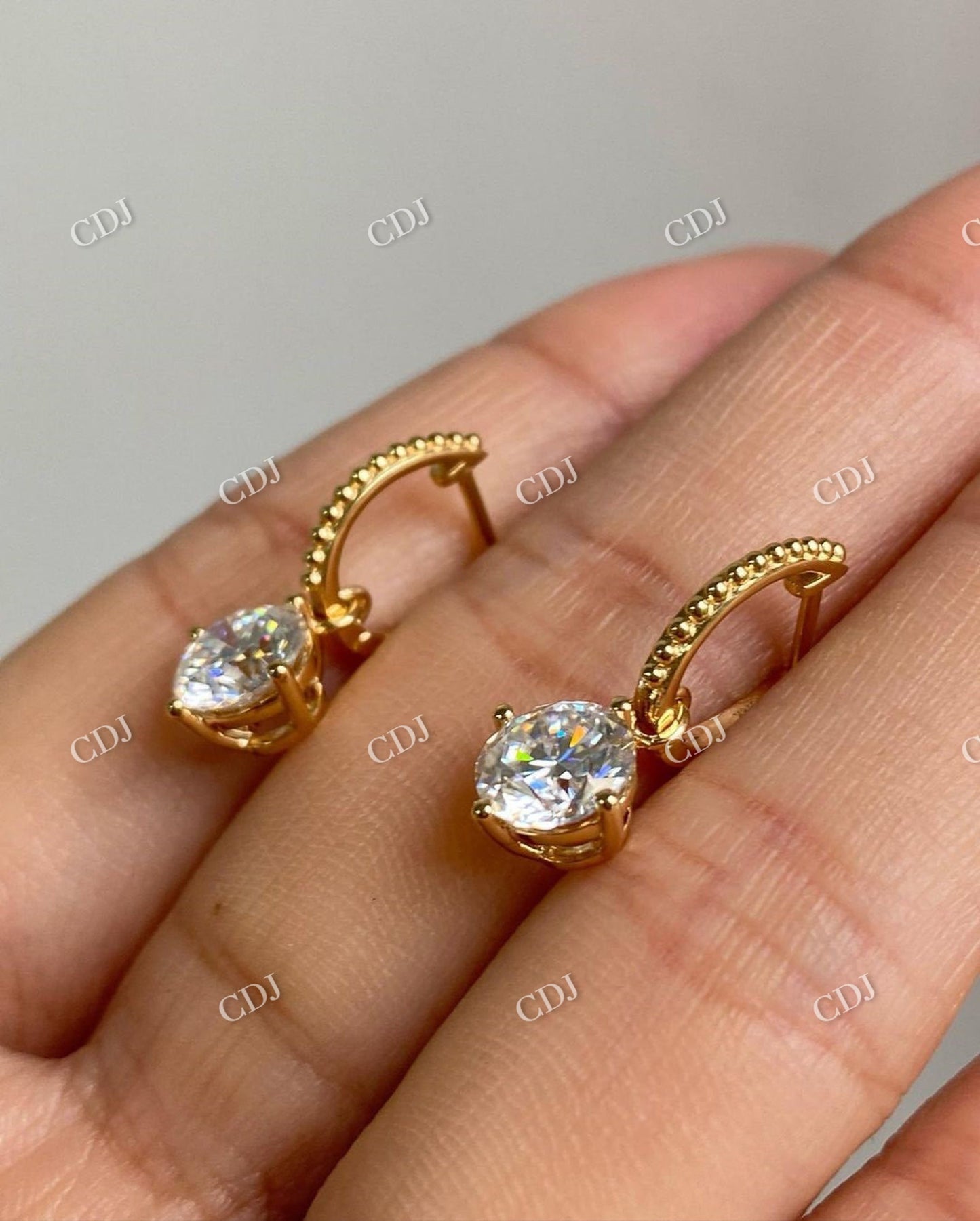 Round Cut Moissanite 14K Solid Gold Latch back Clip Earrings  customdiamjewel   