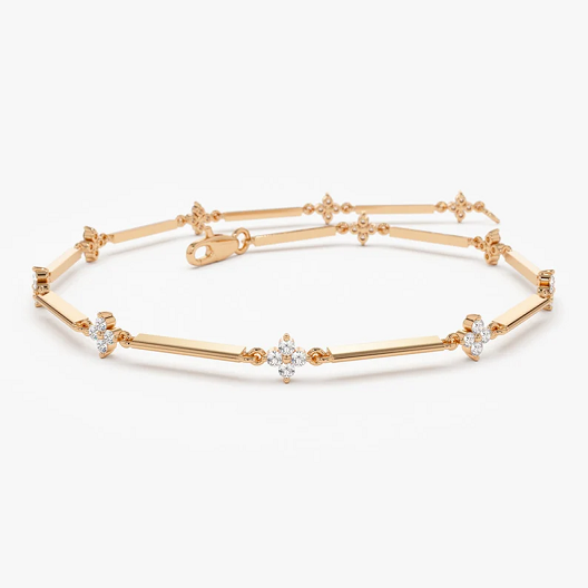 Natural Diamond 14k Solid Gold Cluster Bracelet  customdiamjewel 10 KT Solid Gold Rose Gold VVS-EF