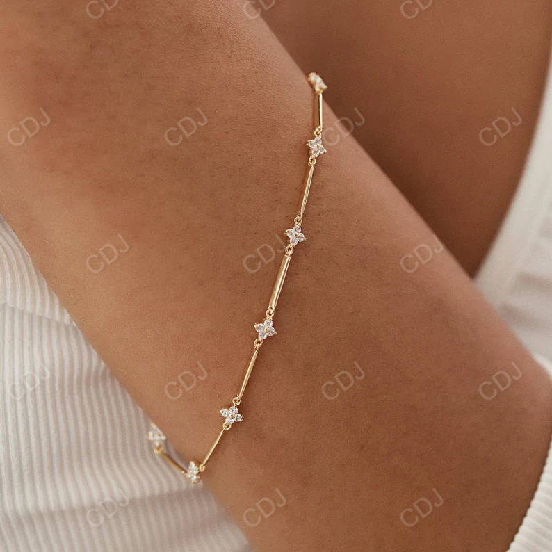 Natural Diamond 14k Solid Gold Cluster Bracelet  customdiamjewel   