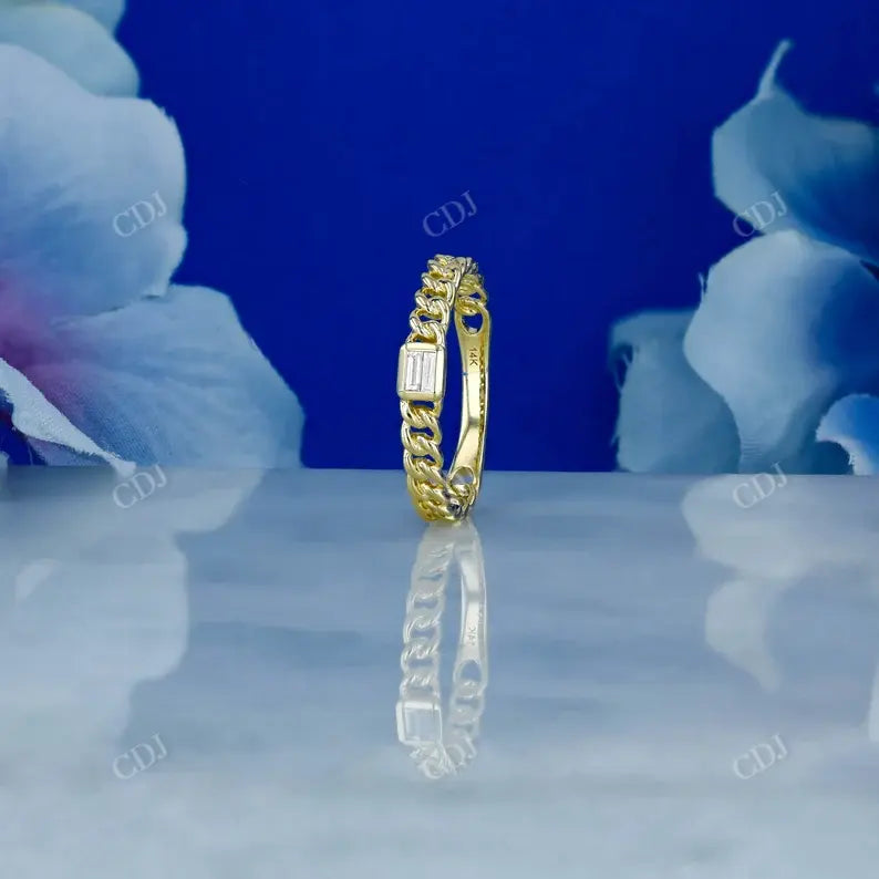 0.06CTW Natural Diamond Baguette Cuban Link Stacking Ring  customdiamjewel   