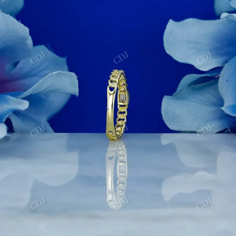 0.06CTW Natural Diamond Baguette Cuban Link Stacking Ring  customdiamjewel   