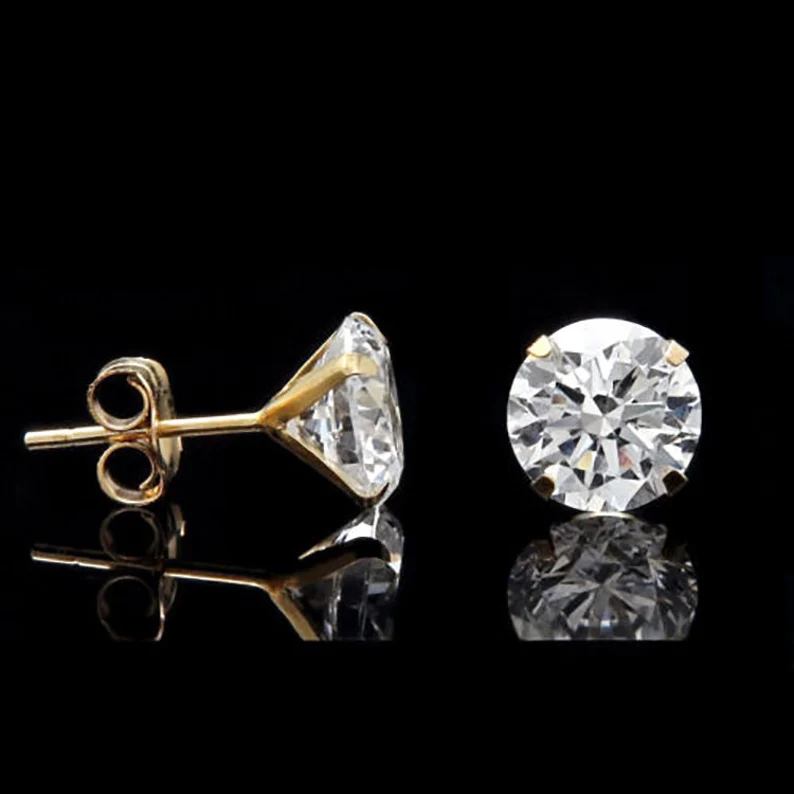 0.5CT Moissanite Brilliant Cut Diamond Stud Earrings  customdiamjewel Sterling Silver Yellow Gold VVS-EF